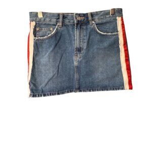 Zara Trafaluc Distressed Side Stripe Denim Mini Skirt Size M, Pre-Owned Good Con